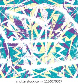 Abstract seamless geometric pattern with curved lines, grunge dots. Grunge urban pattern for boy, girl, sport clothes, wrapping paper.