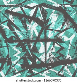 Abstract seamless geometric pattern with curved lines, grunge dots. Grunge urban pattern for boy, girl, sport clothes, wrapping paper.