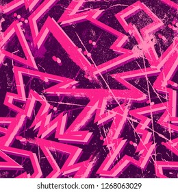 Abstract seamless geometric pattern with curved lines, spray paint ink elements. Grunge urban repeated backdrop for textile, clothes, wrapping paper.