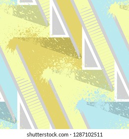 Abstract seamless geometric pattern with curved lines, dots, Shabby shape elements, colorful spray paint ink. Grunge urban pattern for boy, girl, sport clothes, wrapping paper.