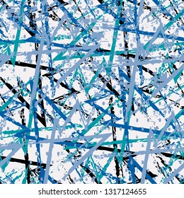 Abstract seamless geometric pattern with curved lines, dots, Shabby shape elements, colorful spray paint ink. Grunge urban pattern for boy, girl, sport clothes, wrapping paper.