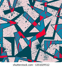 Abstract seamless geometric pattern with curved lines, dots. Grunge urban pattern for boy, girl, sport clothes, wrapping paper.