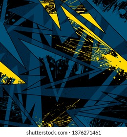 Abstract seamless geometric pattern with curved lines, dots, Shabby shape elements, colorful spray paint ink. Grunge urban pattern for boy, girl, sport clothes, wrapping paper.