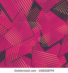 Abstract seamless geometric pattern with curved lines, dots, Shabby shape elements, colorful spray paint ink. Grunge urban pattern for boy, girl, sport clothes, wrapping paper.