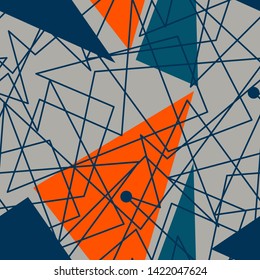 Abstract seamless geometric pattern with curved zigzag lines. Geometrical lines repeating ornament. Modern urban repeat backdrop for boy, girl, sport textile, fashion clothes.