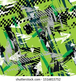 Abstract seamless geometric pattern with curved line elements. Shabby textured repeated print. 