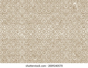 Abstract seamless geometric pattern with curved lines on hexagon beige background.Grunge textures hexagon pattern.Seamless symmetric geometric ornament for texture pattern