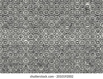 Abstract seamless geometric pattern with curved lines on hexagon black background.Grunge textures hexagon pattern.Seamless symmetric geometric ornament for texture pattern