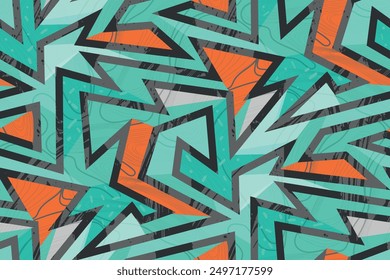 Abstraktes nahtloses geometrisches Muster mit gekrümmten Linien, Zickzack. Grunge geometrische strukturierte Ornament für Sport Textil, Kleidung, Papier. Geometrie gekrümmte Linie Wiederholungsdruck