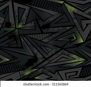 Abstract seamless geometric pattern with curved lines, triangles,squares, shabby textured elements, dots, squares, Grunge urban repeated backdrop for boys, textile, clothes, wrapping paper