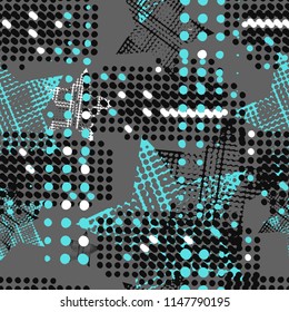 Abstract seamless geometric pattern with dots, stars shape. Grungy textured wallpaper for boy, sport textile, fashion clothes, wrapping paper. technology wall. 