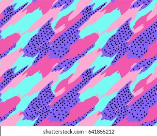 Abstract seamless geometric pattern for girls. Boys, teenagers, sportswear. Grunge urban background. Modern creative design. Chaotic repetitive background. Forms of dots, lines, ink, paint, marker