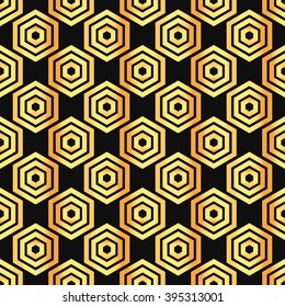 Abstract seamless geometric pattern. Gold pattern on a black background. Vector illustration