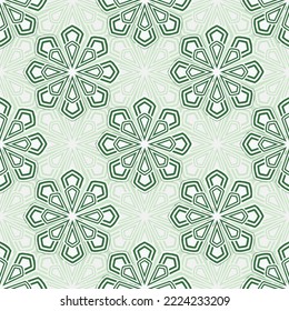 Abstract seamless geometric pattern with green flower design white background snowflakes, Mosaic,tile, textile,ethnic colourful ornament Green theme Flower pattern design.