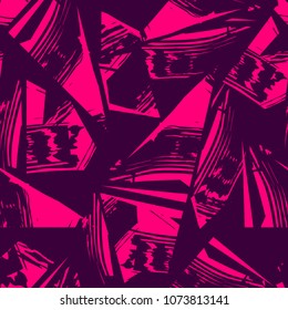 Abstract seamless geometric pattern. Grunge urban repeats backdrop for girl, sport and fashion textile, clothes, wrapping paper. monochrome textured wallpaper. brush track silhouette elements. 