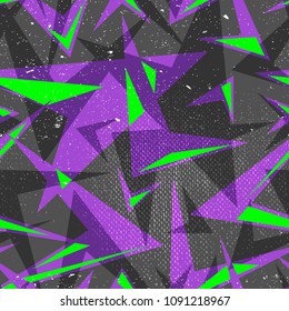 Abstract seamless geometric pattern. Grunge urban repeated backdrop for textile, wrapping paper. Lines elements, triangles, arrows.