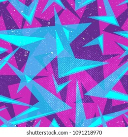 Abstract seamless geometric pattern. Grunge urban repeated backdrop for textile, wrapping paper. Lines elements, triangles, arrows.