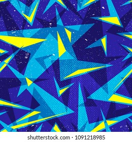 Patrón geométrico abstracto. Fondo urbano repetido para papel textil, envuelto. Elementos de líneas, triángulos, flechas.