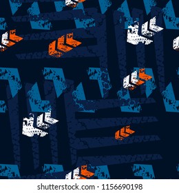 Abstract seamless geometric pattern. Grunge repeated backdrop for textile, clothes, wrapping paper.