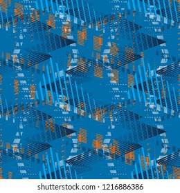Abstract seamless geometric pattern. Grunge textured wallpaper. Geometrical repeated backdrop for boy, sport textile, clothes, wrapping paper.