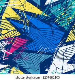 Abstract seamless geometric pattern. Grunge urban repeated backdrop for boys, textile, wrapping paper.