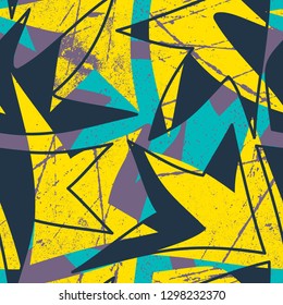 Abstract seamless geometric pattern. Grunge urban repeated backdrop for boys, textile, wrapping paper. Lines elements, arrows.
