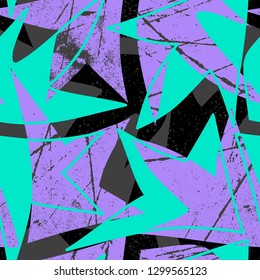 Abstract seamless geometric pattern. Grunge urban repeated backdrop for boys, textile, wrapping paper. Lines elements, arrows.