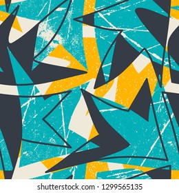 Abstract seamless geometric pattern. Grunge urban repeated backdrop for boys, textile, wrapping paper. Lines elements, arrows.