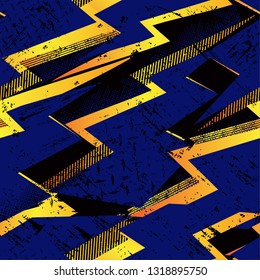 Abstract seamless geometric pattern. Grunge urban repeated backdrop for boys, textile, wrapping paper. Lines element, arrows in bright yellow, black colors.
