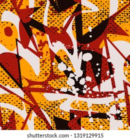 Abstract seamless geometric pattern. Grunge urban repeated backdrop for boy, textile, wrapping paper. Wavy shapes spray paint.
