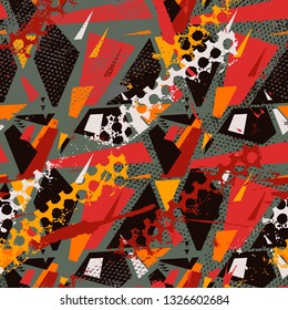 Abstract seamless geometric pattern. Grunge urban repeated backdrop for boys, textile, wrapping paper.