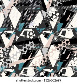 Abstract seamless geometric pattern. Grunge urban repeated backdrop for boys, textile, wrapping paper.