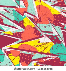 Abstract seamless geometric pattern. Grunge urban repeated backdrop for textile, wrapping paper. Lines elements, triangles, arrows