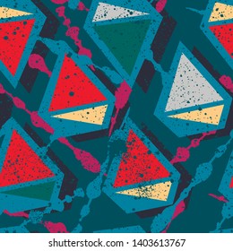 Abstract seamless geometric pattern. Grunge textured wallpaper. Geometrical repeated backdrop for boy, sport textile, clothes, wrapping paper.