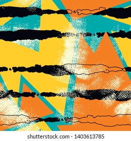 Abstract seamless geometric pattern. Grunge textured wallpaper. Geometrical repeated backdrop for boy, sport textile, clothes, wrapping paper.