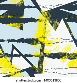 Abstract seamless geometric pattern. Grunge textured wallpaper. Geometrical repeated backdrop for boy, sport textile, clothes, wrapping paper.