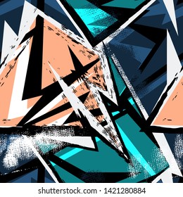 Abstract seamless geometric pattern. Grunge textured wallpaper. Geometrical repeated backdrop for boy, sport textile, clothes, wrapping paper.
