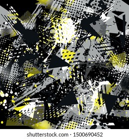 Abstract seamless geometric pattern. Grunge textured wallpaper. Geometrical repeated backdrop for boy, sport textile, clothes, wrapping paper.