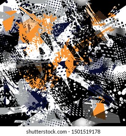 Abstract seamless geometric pattern. Grunge textured wallpaper. Geometrical repeated backdrop for boy, sport textile, clothes, wrapping paper.