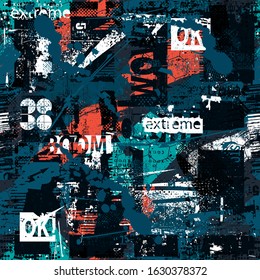 Abstract seamless geometric pattern. Grunge textured wallpaper. Geometrical repeated backdrop for boy, sport textile, clothes, wrapping paper.