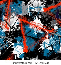 Abstract seamless geometric pattern. Grunge textured wallpaper. Geometrical repeated backdrop for boy, sport textile, clothes, wrapping paper.