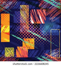 Abstract seamless geometric pattern. Grungy textured background Geometrical cover print for sport textile, fashion clothes, wrapping paper. Grunge repeat ornament
