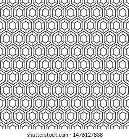 Abstract seamless geometric pattern of hexagons, diamonds. Fashion geometrical pattern. For fashion textile, cloth, backgrounds. Vector monochrome background.