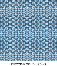 Abstract seamless geometric pattern of hexagons. Fashion geometrical pattern. For fashion textile, cloth, backgrounds. Dark and light blue geometric texture.