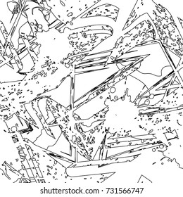 Abstract seamless geometric pattern with lines elements. Urban modern background for guys, sport clothes. Creative chaotic wallpaper in white and black colors. 