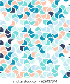 Abstract seamless geometric pattern of many elements. A kaleidoscope of shapes and shades of colors.