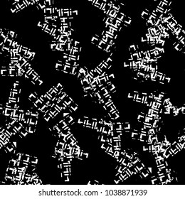 Abstract seamless geometric pattern. Micro circuit decorative elements. Black and white background. Debris detail squares repeated backdrop for boy, textile, wrapping paper