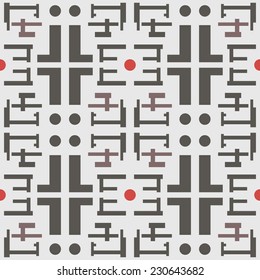 Abstract seamless geometric pattern in a modern style. Complex shapes and circles. Gray, red, brown colors