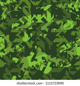 Abstract seamless geometric pattern. Monochrome green military repeated backdrop. Camouflage geometrical repeat wallpaper for boy,sport textile, clothes. Nature jungles ornament. halftone background