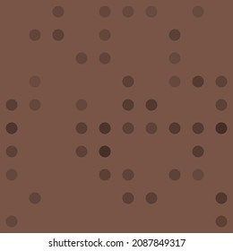 Abstraktes, nahtloses geometrisches Muster. Mosaikaner Hintergrund schwarzer Kreise. Selbst weit auseinander liegende große Formen unterschiedlicher Farbe. Vektorgrafik auf braunem Hintergrund